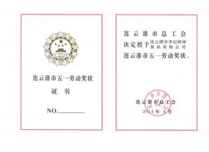 連云港市五一勞動獎狀